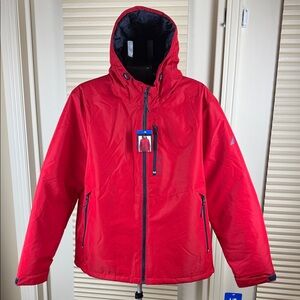 Nautica Heritage Red Hooded Jacket Mens L Lightweight Quilted Lined Windbreaker